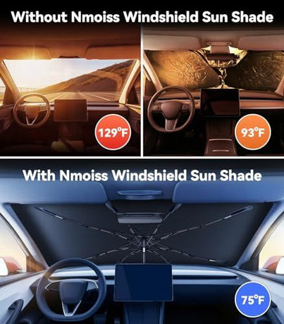 150*85cm Windshield Sun Shade Umbrella, [Vinyl Coating Heat Shield] Protect Car from Sun Rays & Heat Damage Keep Cool and Protect Interior, Spring Structure Edge, Standard Medium