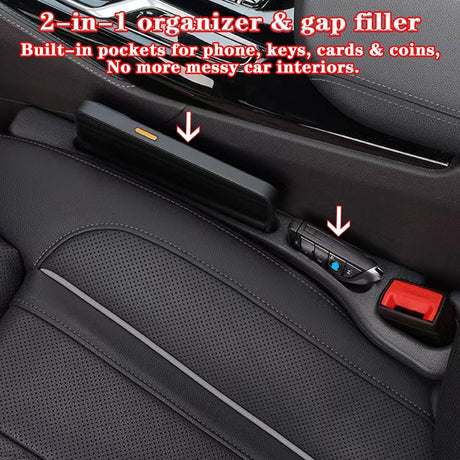 Car Seat Gap Filler Organizer of 2, 2 in 1 Car Gap Filler | Universal Gap Filler with Storage Pockets, No Drop Seat Guard for Phones Keys Cards,Car Accessories for Most Cars Trucks SUVs - Brown - Size 2PCS