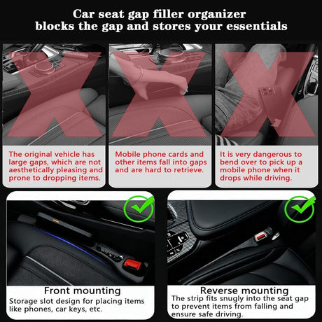 Car Seat Gap Filler Organizer of 2, 2 in 1 Car Gap Filler | Universal Gap Filler with Storage Pockets, No Drop Seat Guard for Phones Keys Cards,Car Accessories for Most Cars Trucks SUVs - Red - Size 2PCS