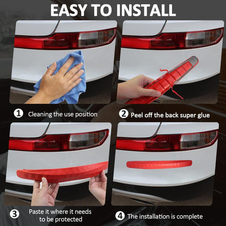 4-Packs Black Bumper Guard Strip | Anti-Collision Patch, Anti-Scratch Protector Trim, Universal for Cars SUV Pickup Truck - Red - Size 4PCS