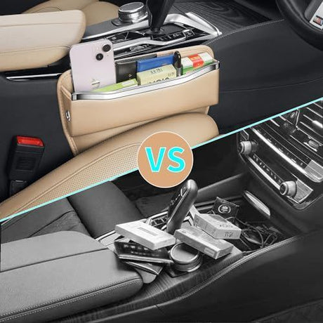 1Pack Car Seat Gap Filler Organizer - Leather Console Side Pocket Seat Storage - Stylish and Practical Car Accessories for Cars,SUV,Truck - Beige - Size 1 Pack