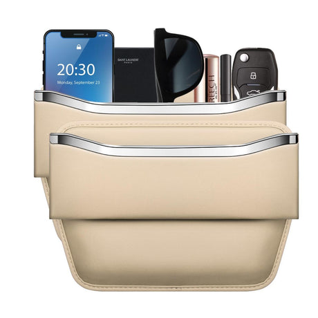 1Pack Car Seat Gap Filler Organizer - Leather Console Side Pocket Seat Storage - Stylish and Practical Car Accessories for Cars,SUV,Truck - Beige - Size 1 Pack
