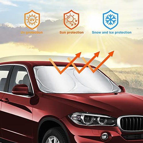 160x86cm Car Windscreen Sun Shade,Front Windshield Sunshade,Foldable Cover Visor Sunshades,Reflective UV Dust Protector,Automotive Ray Protection Block Parasol,Keep Your Vehicle Cool,Fit Various Sizes