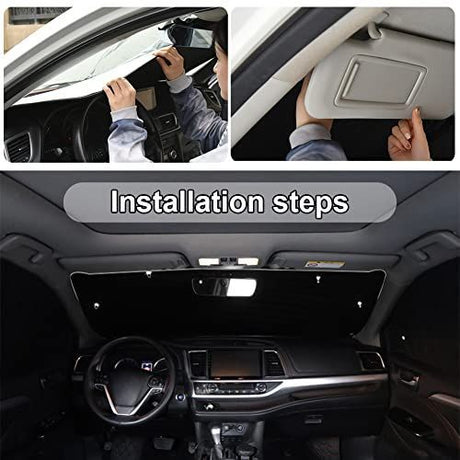 160x86cm Car Windscreen Sun Shade,Front Windshield Sunshade,Foldable Cover Visor Sunshades,Reflective UV Dust Protector,Automotive Ray Protection Block Parasol,Keep Your Vehicle Cool,Fit Various Sizes