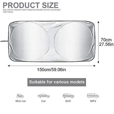 150x70cm Car Windscreen Sun Shade Front Windshield Sunshade Foldable Cover Visor Sunshades Reflective UV Dust Protector Automotive Ray Protection Block Parasol Keep Vehicle Cool Fit Various Sizes