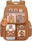 Cute Capybara Backpack with Chic Case and More Pins Ita Bag Cartoon Laptop Travel Utility Funny Going Out Casual Bag(Khaki)