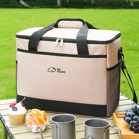 Beige Insulated Picnic Cooler Bag: Portable Waterproof Ice Bag for Outdoor Camping, Picnics & Home Use（17L）
