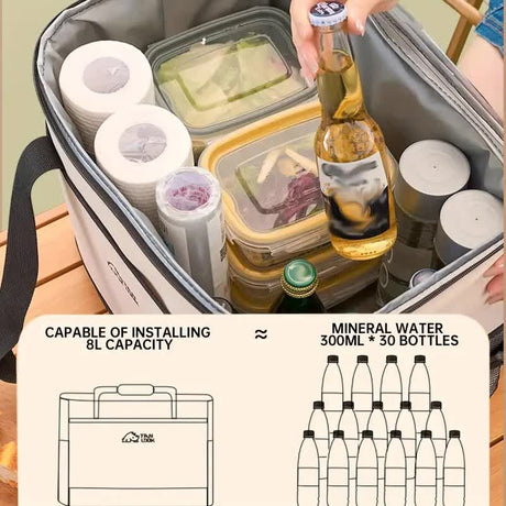 Beige Insulated Picnic Cooler Bag: Portable Waterproof Ice Bag for Outdoor Camping, Picnics & Home Use（17L）