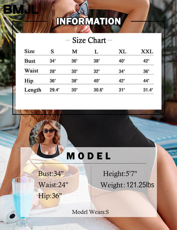 Women's Black One Piece Swimsuit with White Trim: Adjustable Strap, Ribbed, High Cut for Sports & Beach（S）