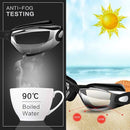 Blue Swim Goggles Set with Cap, Nose Clip, Earplugs & Case: Anti-Fog UV Protection for Men & Women