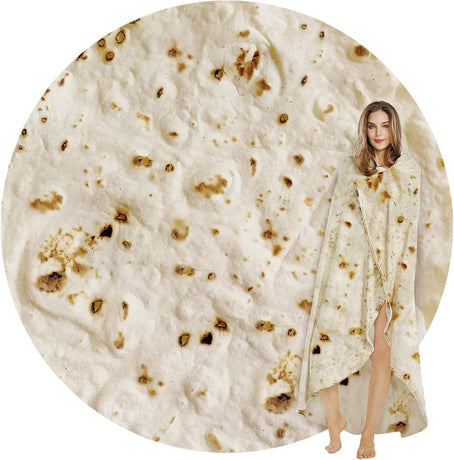 Burritos Tortilla Throw Blanket(Beige), Novelty Funny Round Blanket for Adults & Kids, Soft Flannel Tortilla Wrap Blanket（47