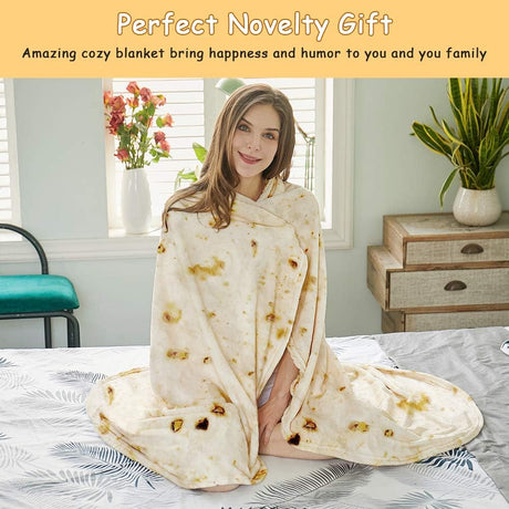Burritos Tortilla Throw Blanket(Beige), Novelty Funny Round Blanket for Adults & Kids, Soft Flannel Tortilla Wrap Blanket（47