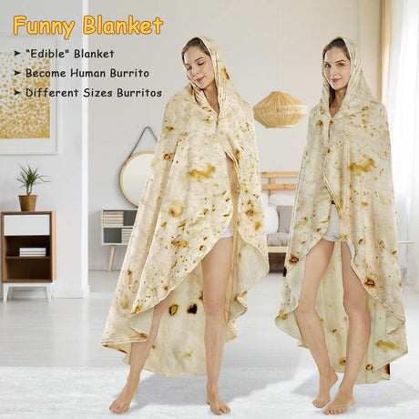 Burritos Tortilla Throw Blanket(Beige), Novelty Funny Round Blanket for Adults & Kids, Soft Flannel Tortilla Wrap Blanket（60