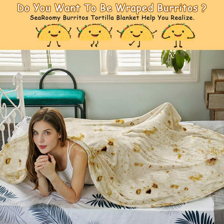 Burritos Tortilla Throw Blanket(Beige), Novelty Funny Round Blanket for Adults & Kids, Soft Flannel Tortilla Wrap Blanket（60