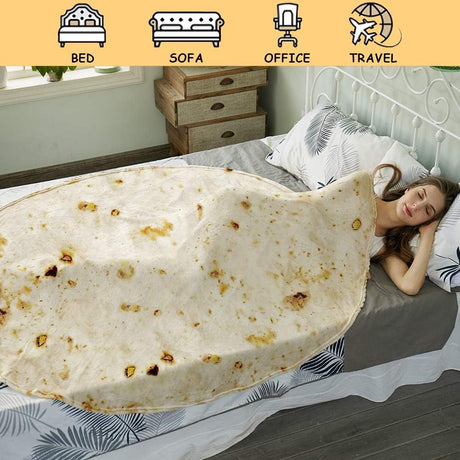 Burritos Tortilla Throw Blanket(Beige), Novelty Funny Round Blanket for Adults & Kids, Soft Flannel Tortilla Wrap Blanket（60