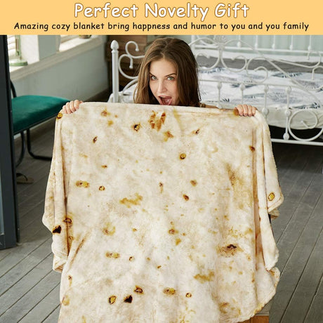 Burritos Tortilla Throw Blanket(Beige), Novelty Funny Round Blanket for Adults & Kids, Soft Flannel Tortilla Wrap Blanket（71