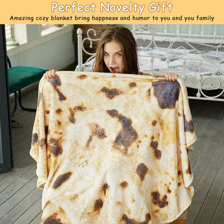 Burritos Tortilla Throw Blanket (Brown), Novelty Funny Round Blanket for Kids & Adults, Soft Flannel Tortilla Wrap Blanket（36
