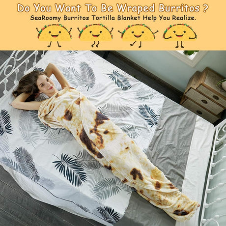 Burritos Tortilla Throw Blanket (Brown), Novelty Funny Round Blanket for Kids & Adults, Soft Flannel Tortilla Wrap Blanket（36