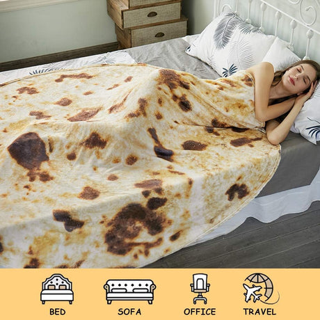 Burritos Tortilla Throw Blanket (Brown), Novelty Funny Round Blanket for Kids & Adults, Soft Flannel Tortilla Wrap Blanket（47