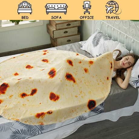Burritos Tortilla Throw Blanket (Yellow), Novelty Funny Round Blanket for Kids & Adults, Soft Flannel Tortilla Wrap Blanket（36