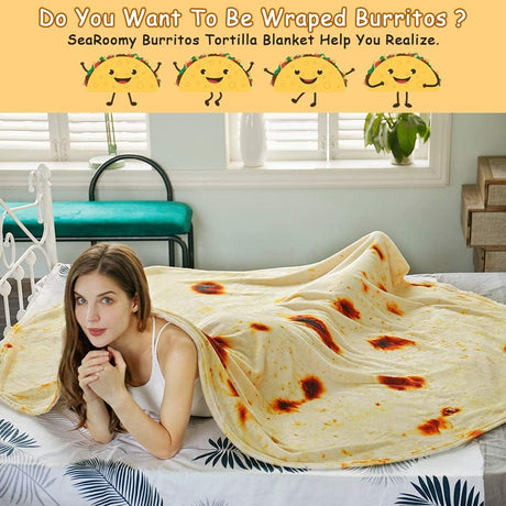 Burritos Tortilla Throw Blanket (Yellow), Novelty Funny Round Blanket for Kids & Adults, Soft Flannel Tortilla Wrap Blanket（36