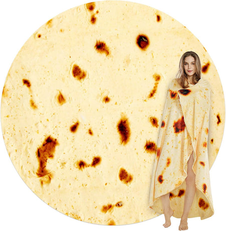 Burritos Tortilla Throw Blanket (Yellow), Novelty Funny Round Blanket for Kids & Adults, Soft Flannel Tortilla Wrap Blanket（47