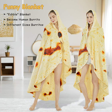 Burritos Tortilla Throw Blanket (Yellow), Novelty Funny Round Blanket for Kids & Adults, Soft Flannel Tortilla Wrap Blanket（47