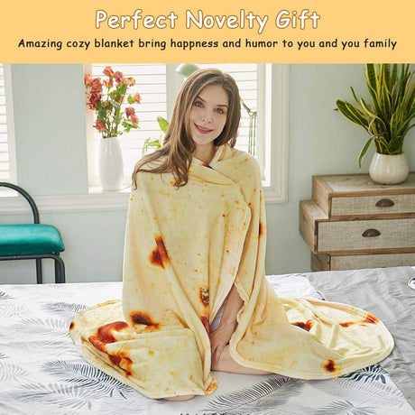 Burritos Tortilla Throw Blanket (Yellow), Novelty Funny Round Blanket for Kids & Adults, Soft Flannel Tortilla Wrap Blanket（60