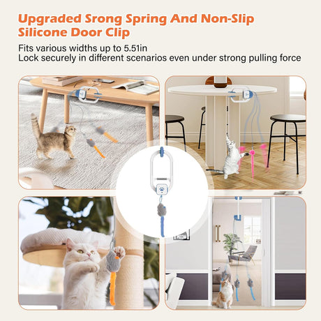 Rechargeable Electric Cat Teaser with Remote: Interactive 2-Mode Door Clip Toy for Australian Cats’ Exercise & Fun (Blue)