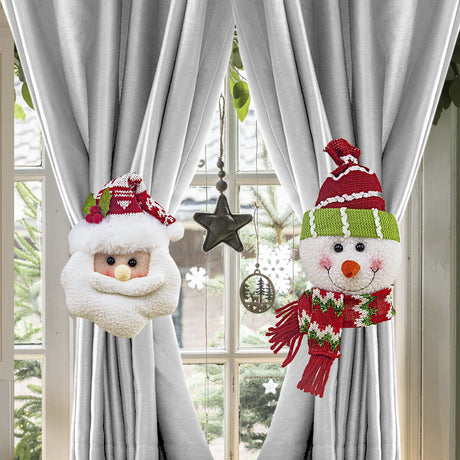 Christmas gift Warm Christmas Atmosphere - Festive Curtain Tie Decorations - Santa & Snowman Designs - Cozy Knitted Fabric（Santa Claus）