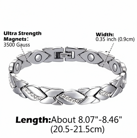 Christmas gift Stylish Ancient Copper Magnetic Therapy Bracelet with Diamond Accents - Enhance Health & Elegance（silver）