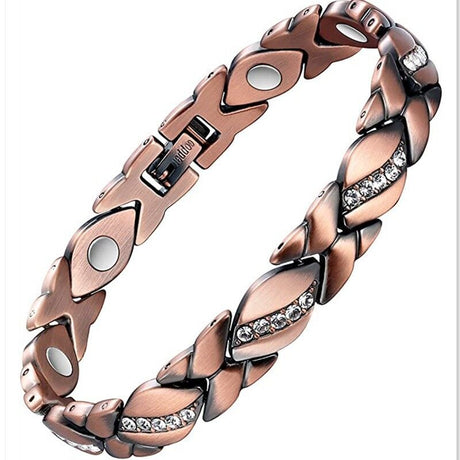 Christmas gift Stylish Ancient Copper Magnetic Therapy Bracelet with Diamond Accents - Enhance Health & Elegance（silver）