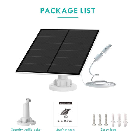 3-Pack 5W Solar Panel for Outdoor Security Camera – 5V USB Charger with 9.8ft Cable, IP65 Waterproof, Adjustable Mount, Compatible with Most Battery Cameras (White)