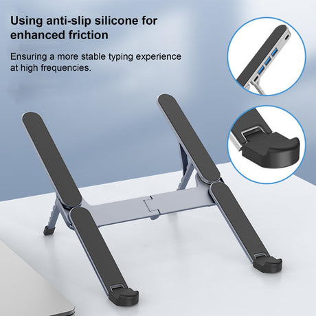 Adjustable Laptop Stand with USB Hub – Aluminum Foldable Riser for Home Office, Gaming, Travel & Business Use, Ergonomic Cooling Desk Mount (Black)