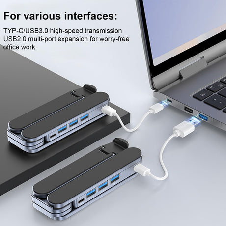 Adjustable Laptop Stand with USB Hub – Aluminum Foldable Riser for Home Office, Gaming, Travel & Business Use, Ergonomic Cooling Desk Mount (Black)