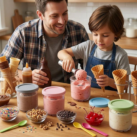 4-Pack Reusable Ice Cream Pints with 4 Spoons - 16oz Creami Containers & Lids Set Compatible with Ninja Creami NC300/NC299AMZ, BPA-Free & Dishwasher Safe (Transparent)