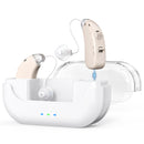 Rechargeable Hearing Amplifier with Charging Case – Compact Sound Enhancer for Daily Use, Noise Reduction & Clear Audio (White & Transparent Case, Skin Tone)