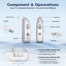 Rechargeable Hearing Amplifier with Charging Case – Compact Sound Enhancer for Daily Use, Noise Reduction & Clear Audio (White & Transparent Case, Silver Tone)