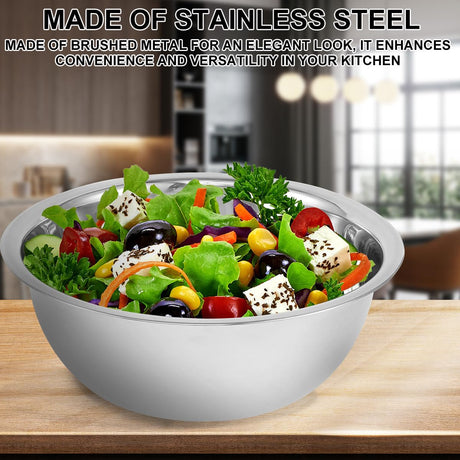 5-Piece Stainless Steel Mixing Bowl Set for Baking, Salad, Dough & Food Prep – Nesting Design with Measurement Marks and Durable Finish (Silver)