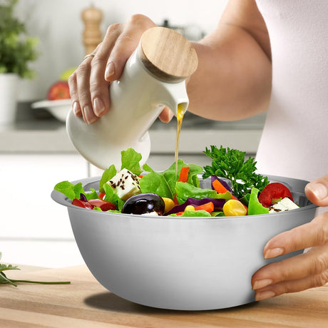 5-Piece Stainless Steel Mixing Bowl Set for Baking, Salad, Dough & Food Prep – Nesting Design with Measurement Marks and Durable Finish (Silver)