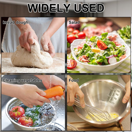 5-Piece Stainless Steel Mixing Bowl Set for Baking, Salad, Dough & Food Prep – Nesting Design with Measurement Marks and Durable Finish (Silver)