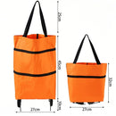 2-in-1 Collapsible Shopping Trolley with Wheels – Foldable Grocery Cart, Reusable Waterproof Oxford Bag for Supermarket, Picnic & Travel (Orange)