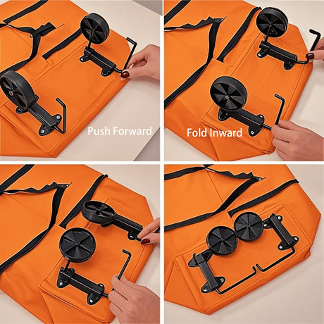 2-in-1 Collapsible Shopping Trolley with Wheels – Foldable Grocery Cart, Reusable Waterproof Oxford Bag for Supermarket, Picnic & Travel (Orange)