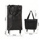 2-in-1 Collapsible Shopping Trolley with Wheels – Foldable Grocery Cart, Reusable Waterproof Oxford Bag for Supermarket, Picnic & Travel (Black)