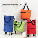 2-in-1 Collapsible Shopping Trolley with Wheels – Foldable Grocery Cart, Reusable Waterproof Oxford Bag for Supermarket, Picnic & Travel (Black)