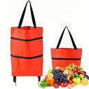 2-in-1 Collapsible Shopping Trolley with Wheels – Foldable Grocery Cart, Reusable Waterproof Oxford Bag for Supermarket, Picnic & Travel (Red)