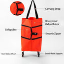 2-in-1 Collapsible Shopping Trolley with Wheels – Foldable Grocery Cart, Reusable Waterproof Oxford Bag for Supermarket, Picnic & Travel (Red)