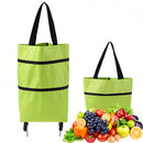 2-in-1 Collapsible Shopping Trolley with Wheels – Foldable Grocery Cart, Reusable Waterproof Oxford Bag for Supermarket, Picnic & Travel (Green)