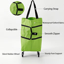 2-in-1 Collapsible Shopping Trolley with Wheels – Foldable Grocery Cart, Reusable Waterproof Oxford Bag for Supermarket, Picnic & Travel (Green)