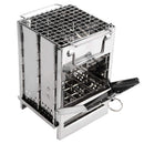Portable Folding Camping Stove with Grill – Stainless Steel Wood-Burning Fire Pit for Hiking, Backpacking, BBQ & Outdoor Cooking (Silver)